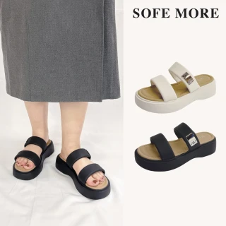 【SOFE MORE】親膚厚底涼拖鞋 二字帶寬帶設計 素面百搭厚底鞋 寬帶拖鞋 女款增高休閒拖鞋(厚底一字拖鞋)