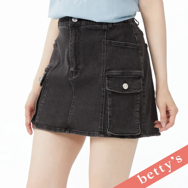 【betty’s 貝蒂思】出清品  貓掌印刺繡跳色壓線剪裁短裙(深灰)