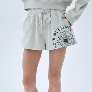 【MARDI MERCREDI】印花運動短褲 燕麥色 經典小雛菊 黑花 徽章 舒適 純棉 COTTON SHORTS ACTIF EMBLEM