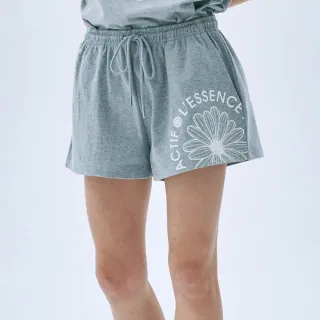 【MARDI MERCREDI】印花運動短褲 灰色 經典小雛菊 象牙白花 徽章 舒適 純棉 COTTON SHORTS ACTIF EMBLEM