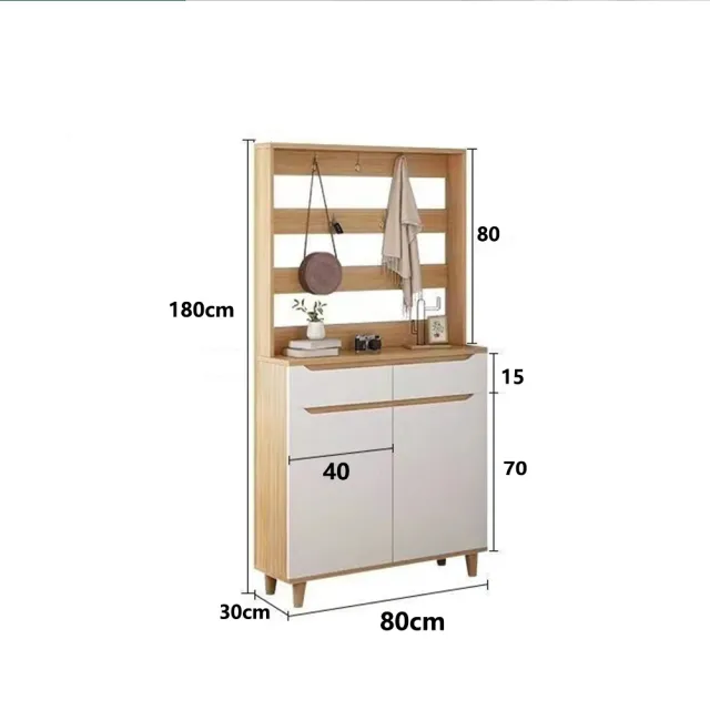 【E-factory】玄關鞋櫃衣帽架 玄關鞋櫃 衣帽櫃 衣帽架 玄關櫃 衣架 衣櫃(311-多功能鞋櫃（賽杉木+白）)