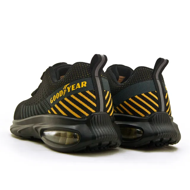 【GOODYEAR 固特異】男 透氣2E寬楦旋轉扣塑鋼頭防護認證安全氣墊工作鞋 金鷹系列(黑黃灰 43970)