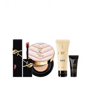 【YSL】官方直營 超模光感鎖吻彩妝組(超模光感精華水氣墊+奢華印記鎖吻霧唇釉)