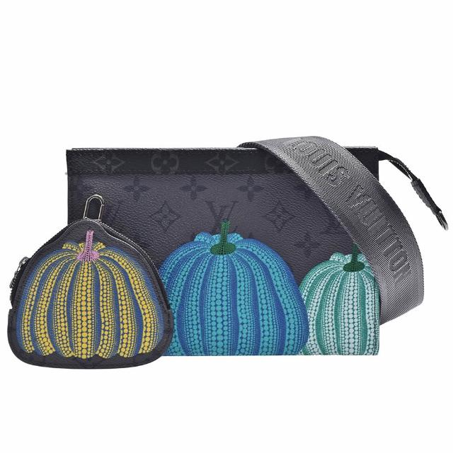 【Louis Vuitton 路易威登】M81972聯名YKxGaston系列經典Eclipse帆布斜背便攜式錢包(黑色)