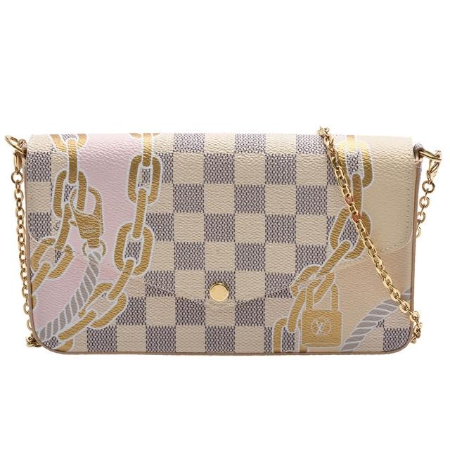 【Louis Vuitton 路易威登】N40466 經典F☆licie Pochette Damier帆布斜背包(白色)