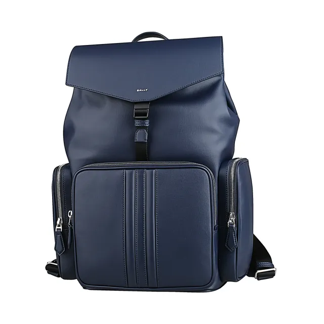 【BALLY】BALLY Mythos 燙銀LOGO防刮再生牛皮束口釦式後背包(深藍)