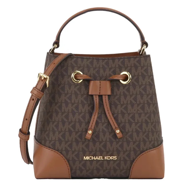 【Michael Kors】滿版LOGO拼接皮革水桶包（其他規格）