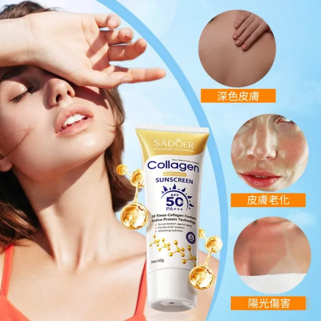【iBloom】SADOER 膠原蛋白Collagen SPF50防曬乳40g-3入組(SPF50高效防護  防曬乳)