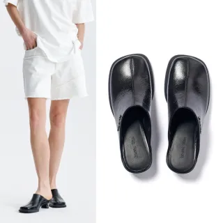 【MATIN KIM】官方旗艦 方頭皮革樂福穆勒跟鞋 4cm(黑色)