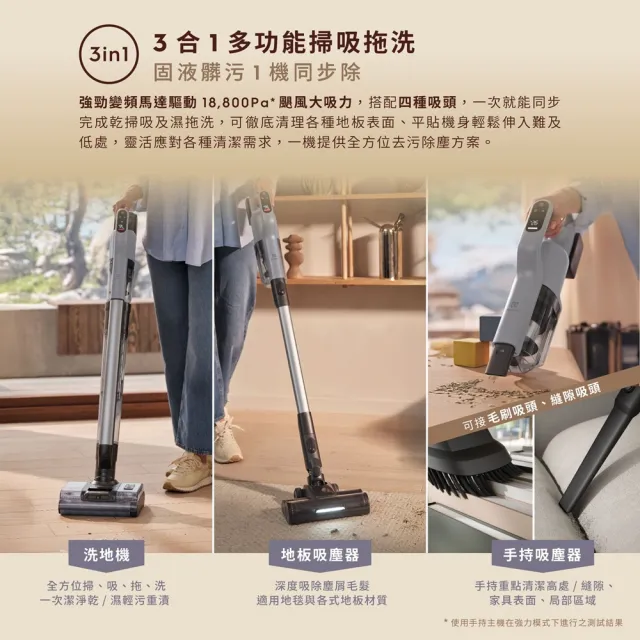 【Electrolux 伊萊克斯】極適家居800 三機一體熱烘吸拖洗地機/吸塵器(EFW81713 冷峽灰)
