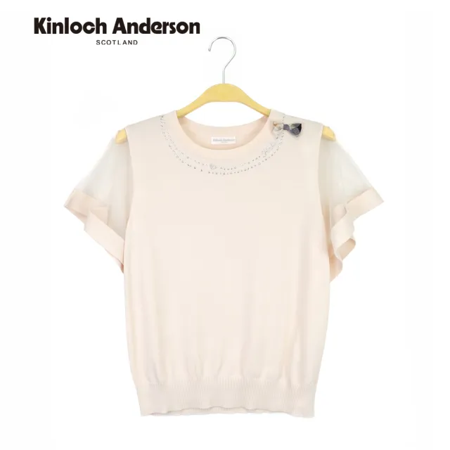 【Kinloch Anderson】浪漫領口燙鑽微透膚設計針織上衣(KA1289020 粉橙/黑色)