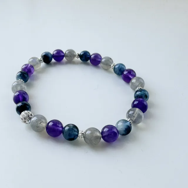 【天天水晶 TINGTING】魔鬼海藍寶x 紫水晶 8mm設計款手鍊(開運、助智慧 A080013)