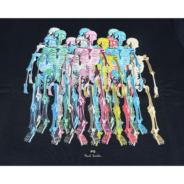 【Paul Smith】PAUL SMITH壓印LOGO多彩骷髏圖案有機棉圓領長袖T恤(男款/墨藍)