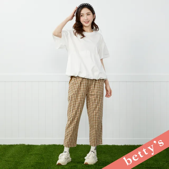 【betty’s 貝蒂思】出清品  格紋口袋拼接鈕釦休閒長褲(咖啡)