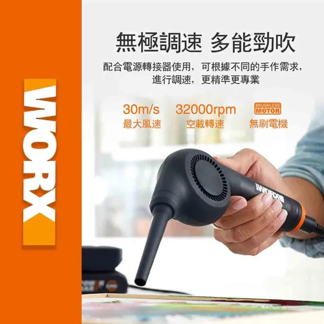 【WORX 威克士】makerX-造物者 鋰電迷你吹風槍 WX747(鋰電迷你吹風槍 無刷電機 吹塵 清潔  冷卻 吹畫)