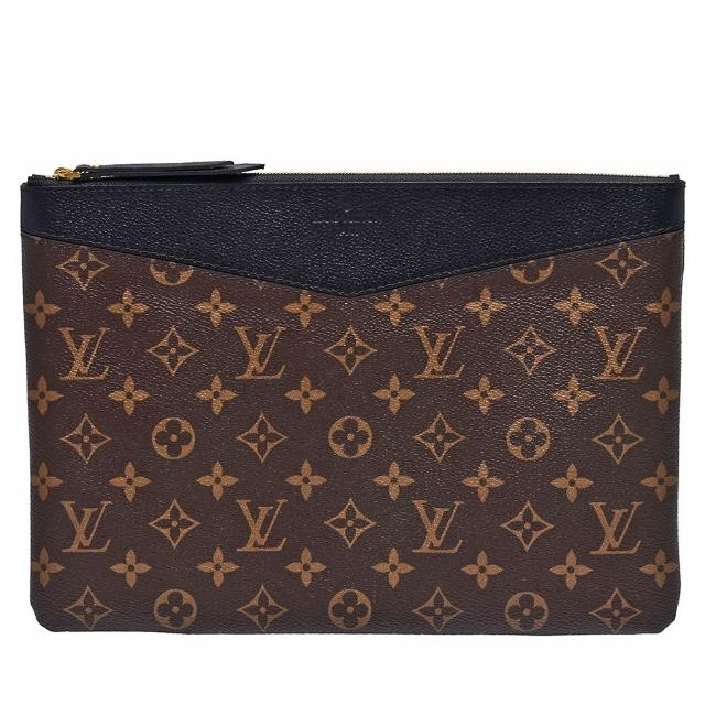 LV LOUIS VUITTON路易威登 M62048 經典 DAILY POUCH 系列 Monogram 帆布印花牛皮飾邊拉鍊手拿包