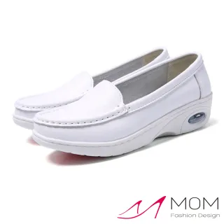 【MOM】真皮樂福鞋 氣墊樂福鞋/真皮純色軟底氣墊樂福鞋 護士鞋(白)