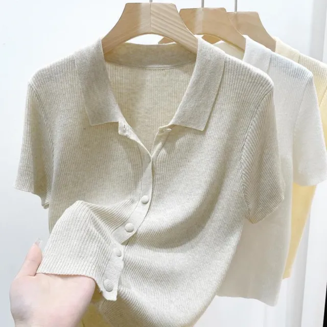 【巴黎精品】極速出貨 針織外套短袖POLO衫(薄款氣質顯瘦短版女外套6色w1ab1 2E)