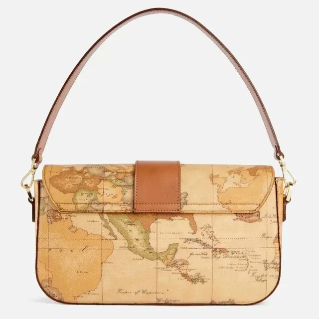 【Alviero Martini】義大利地圖包 經典時髦翻蓋手提側背兩用包27cm(地圖黃)