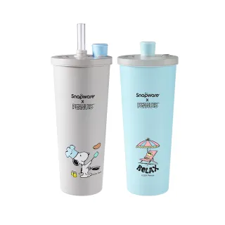 【CorelleBrands 康寧餐具】Snoopy鋅light輕瓷保溫保冰跳跳吸管杯850ml(兩款任選-海灘假期/陽光早午餐)