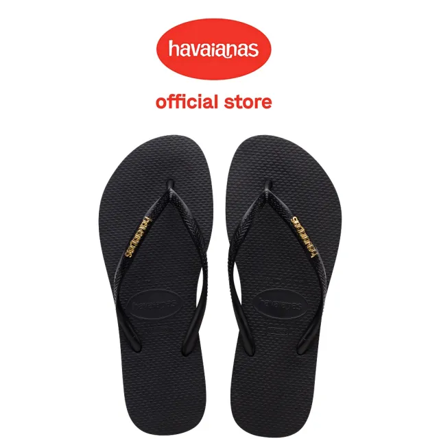 【havaianas 哈瓦仕】拖鞋 女鞋 夾腳拖 金屬LOGO Slim Metallic Logo 黑/金 4119875-1924W