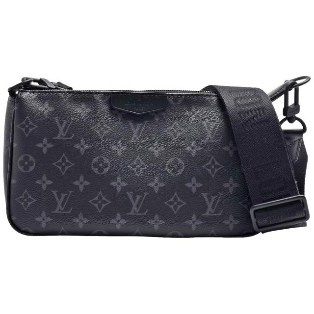 【Louis Vuitton 路易威登】M11741 Pochette Accessoire XL經典Eclipse帆布印花拉鍊斜背方包(黑色)