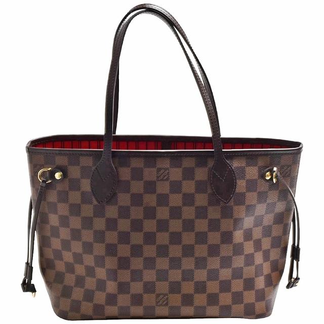 LV LOUIS VUITTON路易威登 N40600 Neverfull PM 經典 Damier 棋盤格印花帆布肩背托特包