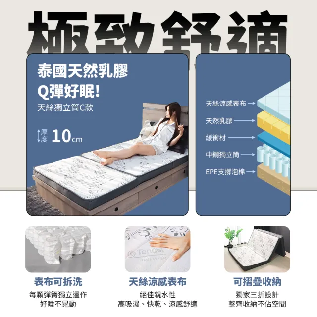 【小老闆寢具】頂級組 單人3尺 小老闆開學寢具七件組 D組冰絲獨立筒三折C款(開學組 學生組 大學床墊)
