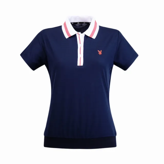 【PLAYBOY GOLF】女款後背櫻桃抗UV短袖POLO衫-深藍(吸濕排汗/高爾夫球衫/KA25117-58)