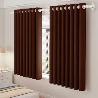 【BonBon naturel】2入全遮光質感加厚純色雙面打孔式窗簾_130x165cm-可可咖(全遮光/空調簾/門簾/窗簾)