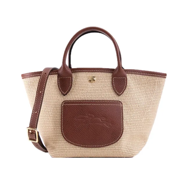 【LONGCHAMP】Le Pliage XS草編手提斜背包(卡其/棕色)