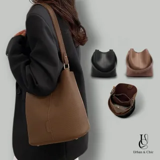 【Urban & Chic】交換禮物 韓系高質感荔枝紋水桶包 通勤包 肩背包 斜背包(多色任選)
