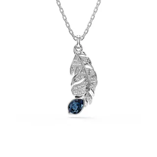 【SWAROVSKI 施華洛世奇】Idyllia 鏈墜 混合式切割 羽毛 藍色 鍍白金色