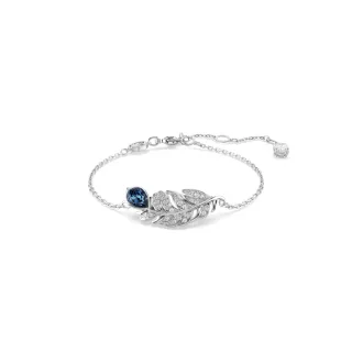【SWAROVSKI 施華洛世奇】Idyllia 手鏈 混合式切割 羽毛 藍色 鍍白金色