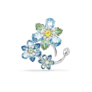 【SWAROVSKI 施華洛世奇】Idyllia 胸針 混合式切割 花朵 藍色 鍍白金色(情人節禮物)