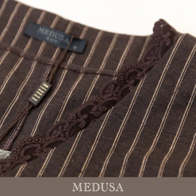 【MEDUSA 曼度莎】現貨-棕色亞麻蕾絲復古感背心外套（M-XL）｜女西裝背心外套 復古外搭 涼感(601-5340A)