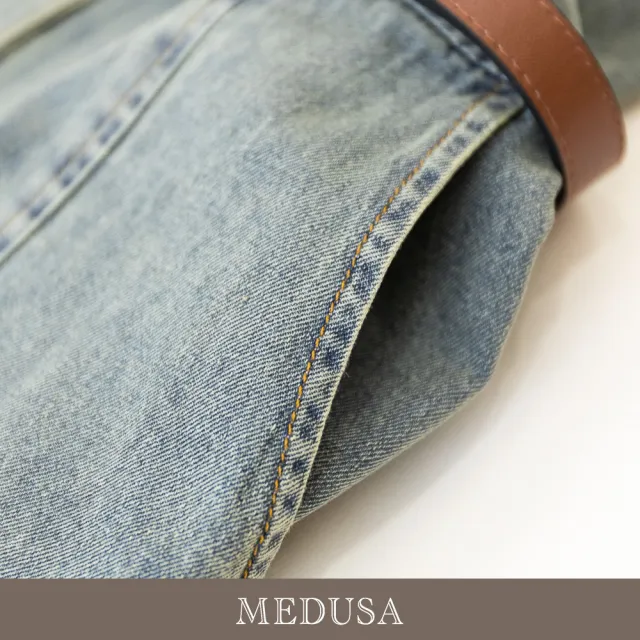 【MEDUSA 曼度莎】現貨-愛心排釦牛仔洋裝（送皮帶）（M-XL）｜女牛仔洋裝 休閒洋裝 收腰顯瘦(601-94706)
