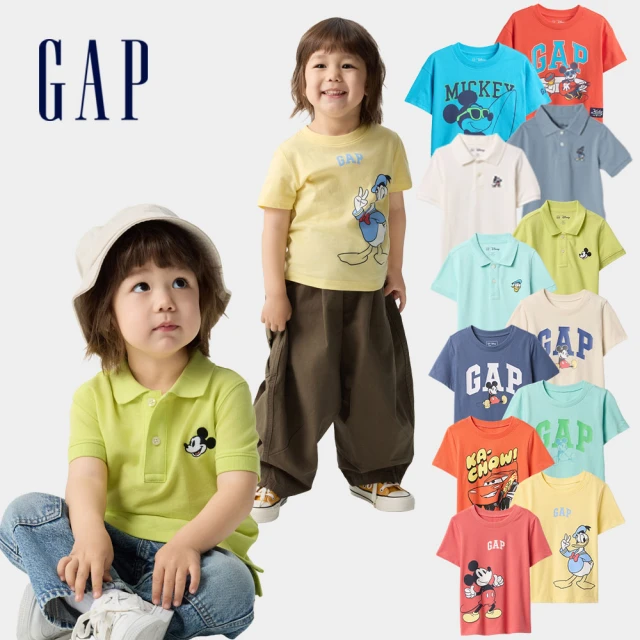 【GAP】男幼童裝 Gap x Disney迪士尼聯名 Logo純棉刺繡/印花圓領短袖T恤/Polo衫-多款任選(744760&742993)