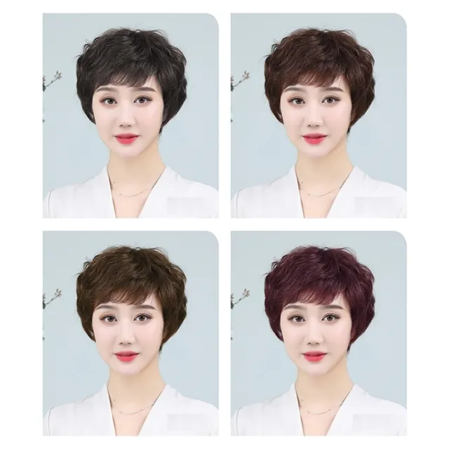 【米蘭精品】極速出貨  女假髮整頂真髮短假髮透氣假髮片輕量免打理隱形增髮整頂假髮(熟齡捲髮4色74ea2)