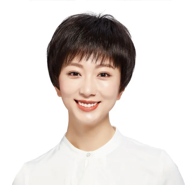 【米蘭精品】極速出貨  女假髮整頂真髮短假髮透氣假髮片輕量免打理隱形增髮整頂假髮(短瀏海直髮2色74ea8)