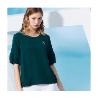 【LUNG.L 林佳樺】LS85A 綠色圓領前胸飾品五分燈籠袖女裝上衣(春夏新品)