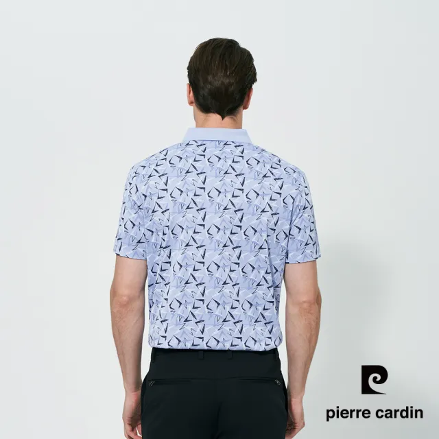 【pierre cardin 皮爾卡登】休閒服飾 男款 無縫印花短袖polo衫-水藍色(5257220-33)
