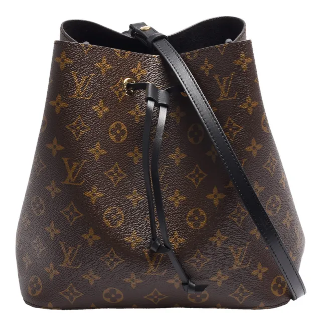 【Louis Vuitton 路易威登】M44020經典Neonoe系列Monogram帆布印花牛皮鑲飾束口斜背/肩背水桶包(黑色)