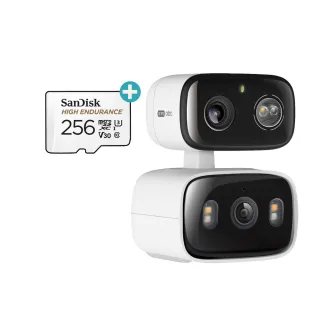 (256記憶卡組)【TP-Link】雙鏡頭2K300萬畫素室內/室外 固定+旋轉 無線網路Wi-Fi監視器支援512GB(C246D)