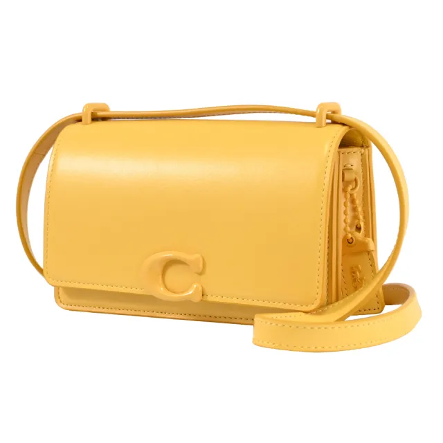 【COACH】專櫃款 Bandit 經典C LOGO皮革迷你肩斜翻蓋斜背包(黃)