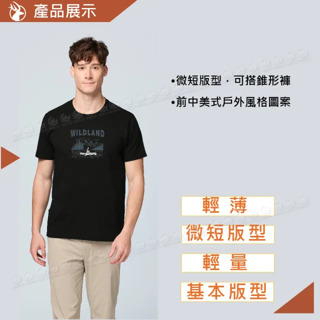 【Wildland 荒野】輕量抗UV吸排快乾機能印花T《印黑色》0B31652/排汗衣/戶外運動機能上衣(悠遊山水+)
