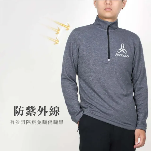 【HODARLA】男爆速長袖排汗衫-長袖T恤 吸濕排汗 抗UV 慢跑 立領 反光 台灣製 麻花藍(3159103)