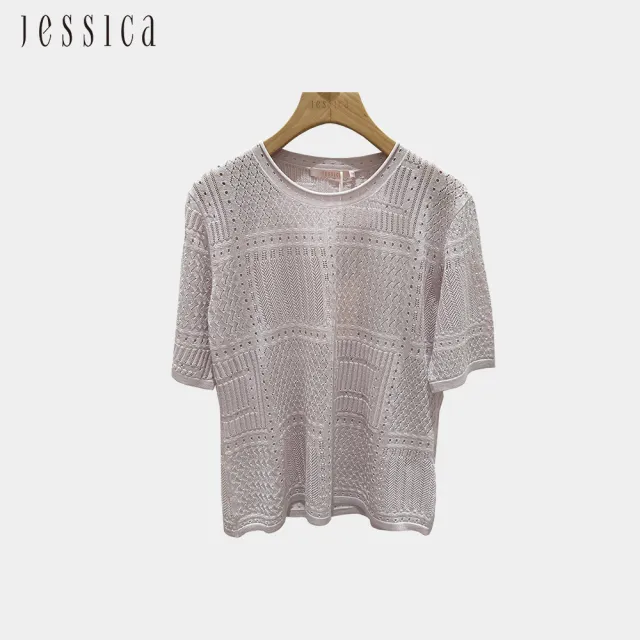 【JESSICA】法式慵懶鏤空顯瘦短袖針織衫J53504