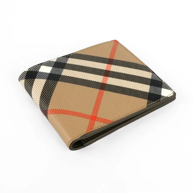 【BURBERRY 巴寶莉】經典格紋帆布對開8卡短夾(沙色)