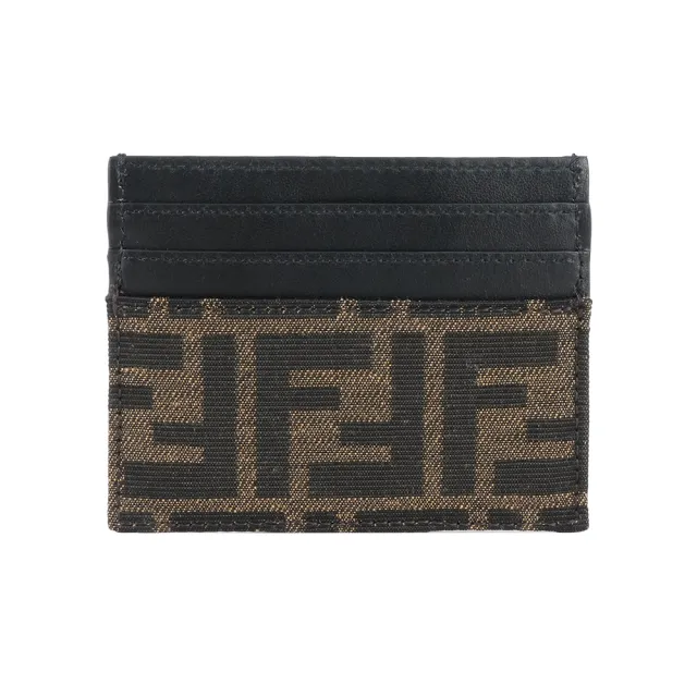 【FENDI 芬迪】FF 緹花布及皮革6卡名片夾/卡片夾(棕色/黑色)